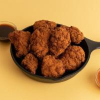 BBQ Boneless Wings · Hand breaded and battered, our boneless chicken wings smothered in our delicious BBQ sauce.