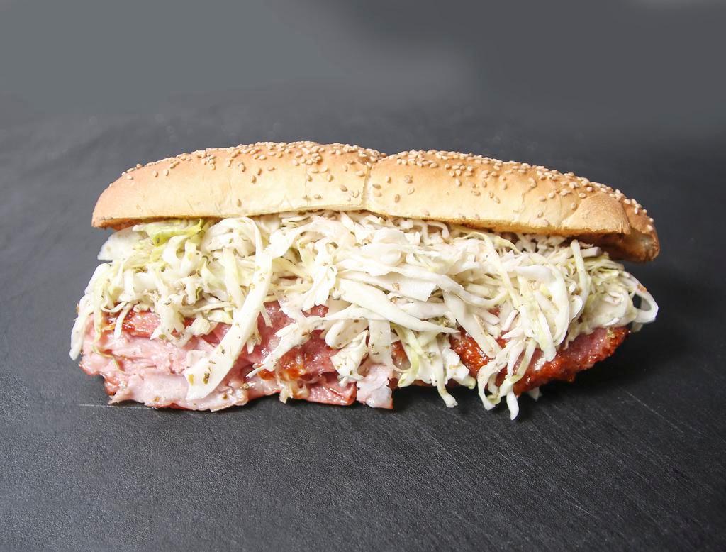 Hot Italian Submarine · Load with ham, salami, melted cheese and our own special slaw.