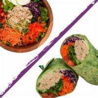 Tuna Salad · Wrap or Salad, Tuna Salad, Romaine, Purple Cabbage, Carrot, Red Pepper, Cucumber, Pico De Ga...