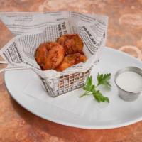 Fried Pickles · Beer battered house made spicy bread and butter pickles, ranch dressing