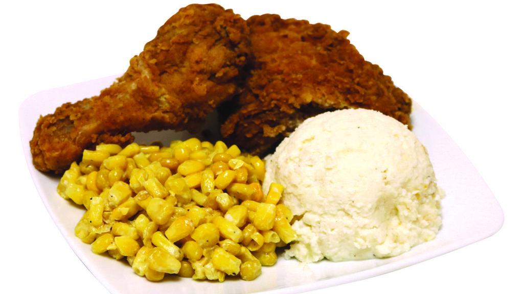 Chicken Plate · Choose 2pc Fried Chicken, Baked Chicken or Chicken Tenders and add two sides.