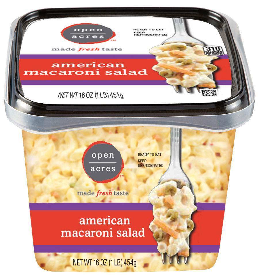 14 oz. Open Acres American Macaroni Salad · Tasty pasta salad, cold and crisp.