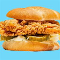 Crispy Chicken Tender Sandwich · with mayo, shredded lettuce and pickles.