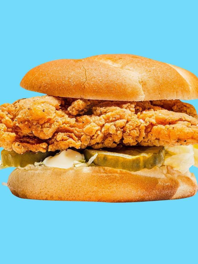 Crispy Chicken Tender Sandwich · with mayo, shredded lettuce and pickles.