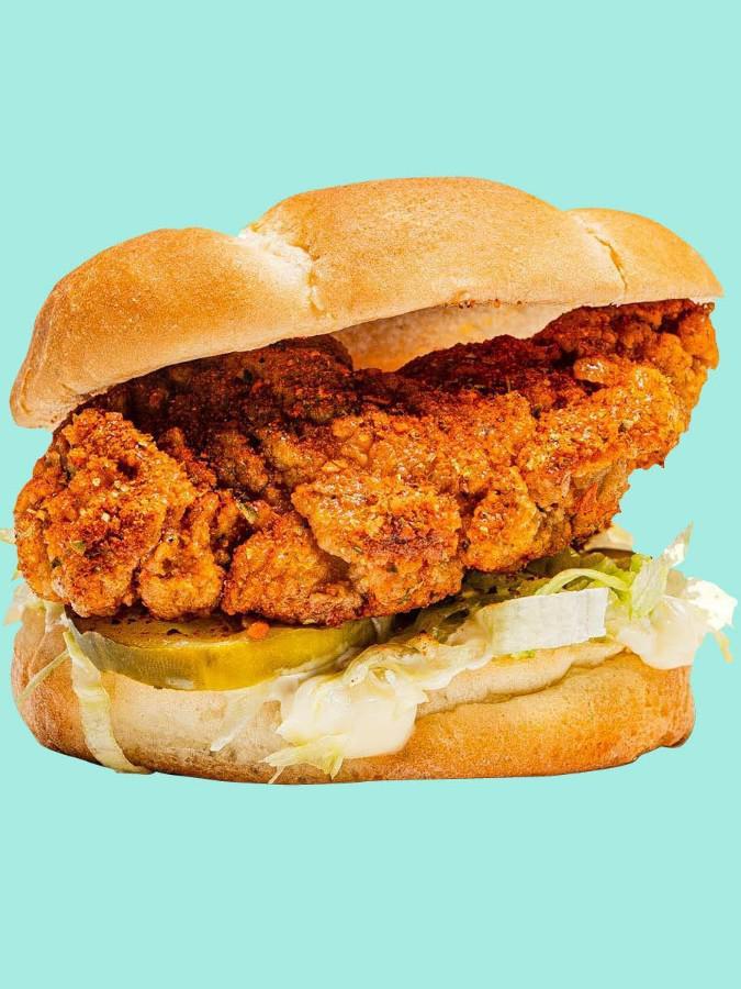 Nashville Hot Chicken Tender Sandwich · with mayo, ketchup, shredded lettuce and pickles.