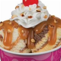 2 Scoop Classic Sundae · 2 scoops, topped with a warm topping, almonds, and a cherry.