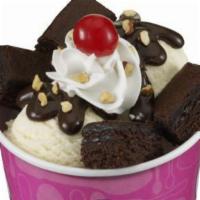 Premium Brownie Sundae · Who doesn't love Brownies? Top one of with of your favorite ice cream flavors, hot fudge, ch...