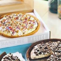 Chocolate Chip Cookie Dough Polar Pizza · A chocolate chip cookie crust with chocolate chip cookie dough ice cream, topped with cookie...