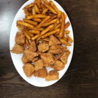 3. Fifteen Piece Popcorn Chicken Platter · Bita sized, breaded and fried chicken pieces. Comes with French Fries.