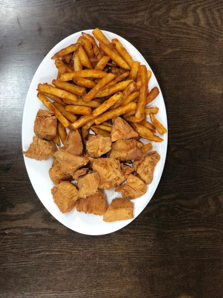 3. Fifteen Piece Popcorn Chicken Platter · Bita sized, breaded and fried chicken pieces. Comes with French Fries.