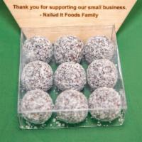 Snow Balls (9 balls box)  · Ingredients: Date Paste (100% Pressed Dates), Unsalted Peanut Butter (Peanuts), Ground Raw W...