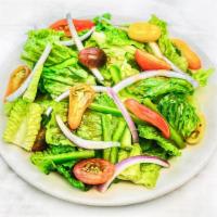 Gluten-Free Garden Salad · Crispy romaine, tomato, red onion and green pepper. Vegan.