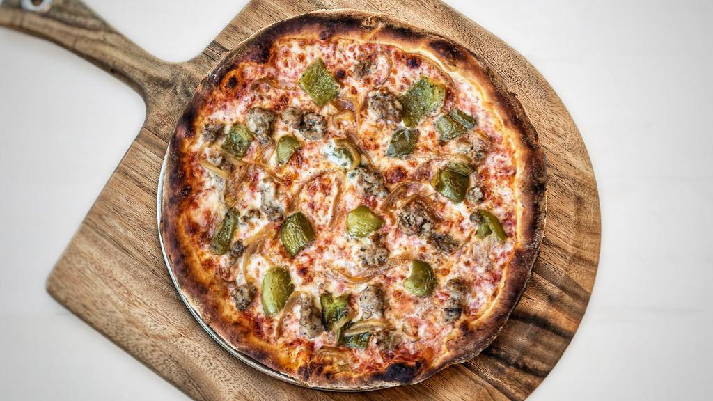 Gluten-Free Philly Pizza - Hot · Roasted green peppers, caramelized onions and hot housemade Italian sausage.