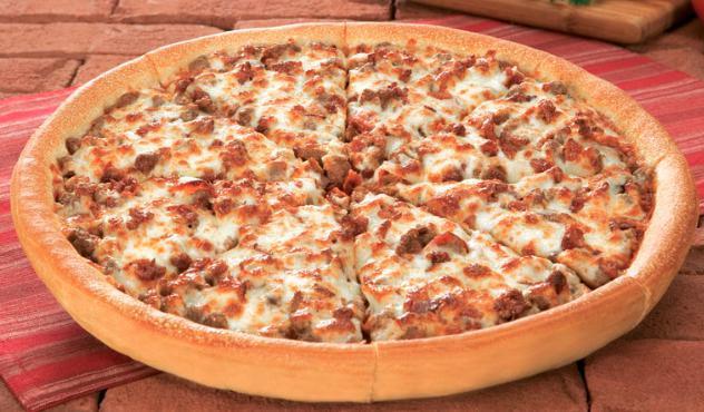 Godfather's All Meat Combo Pizza · Pepperoni, ham, beef, sausage, Italian sausage, bacon bits, and mozzarella cheese.