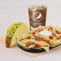 Nachos BellGrande® Combo · Served with a large drink and a crunchy taco supreme.