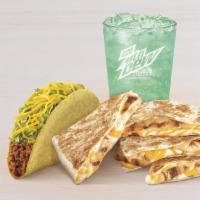 Chicken Quesadilla Combo · Served with large drink, chicken quesadilla, regular crunchy taco.