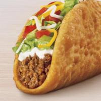 Chalupa Supreme® · Chewy fried chalupa bread filled with seasoned beef, sour cream, crispy lettuce, three-chees...