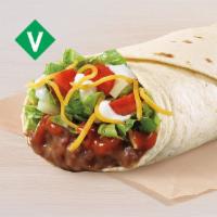 Veggie Burrito Supreme® · Refried beans, red sauce, reduced-fat sour cream, onions, lettuce, cheddar cheese, and tomat...