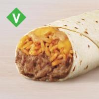 Cheesy Bean and Rice Burrito · A warm flour tortilla filled with refried beans, seasoned rice, nacho cheese sauce and cream...