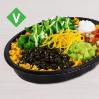 Power Menu Bowl - Veggie · Seasoned rice and black beans topped with avocado ranch sauce, reduced-fat sour cream, lettu...