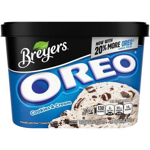 Breyers Oreo 48oz · Breyers OREO® Frozen Dairy Dessert is made with fresh, cream, sugar, and real OREO® cookies · Breyers uses the highest-quality ingredients