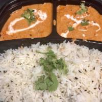 Indian Combo · Entree of the day (butter chicken or spicy chicken curry) with rice.