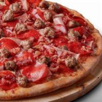 All Meat Gluten Free Pizza · Signature red tomato sauce on our original crust, topped with mozzarella cheese, pepperoni, ...