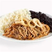 Mojo Roast Pork Platter · Slow roasted in a mojo juice blend, our pork is a moist and tender marvel crowned with sauté...