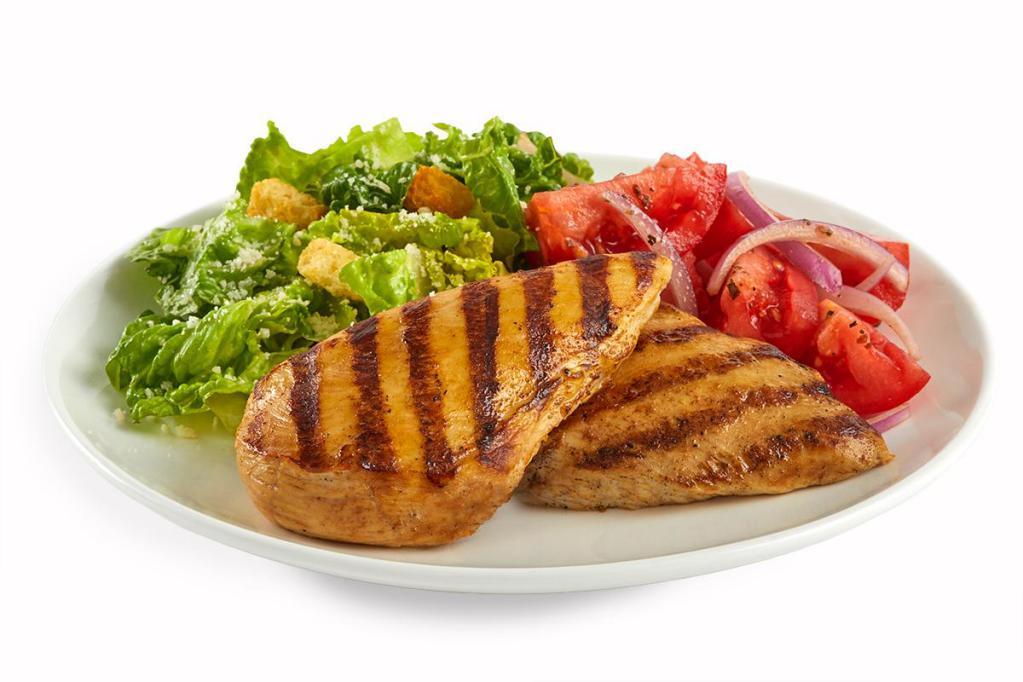 Boneless Chicken Breasts Platter · Two skinless, boneless all-white meat chicken breasts are marinated and grilled for a delicious, low-fat meal option.