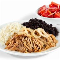 Mojo Roast Pork Platter · Slow roasted in a mojo juice blend, our pork is a moist and tender marvel crowned with sauté...