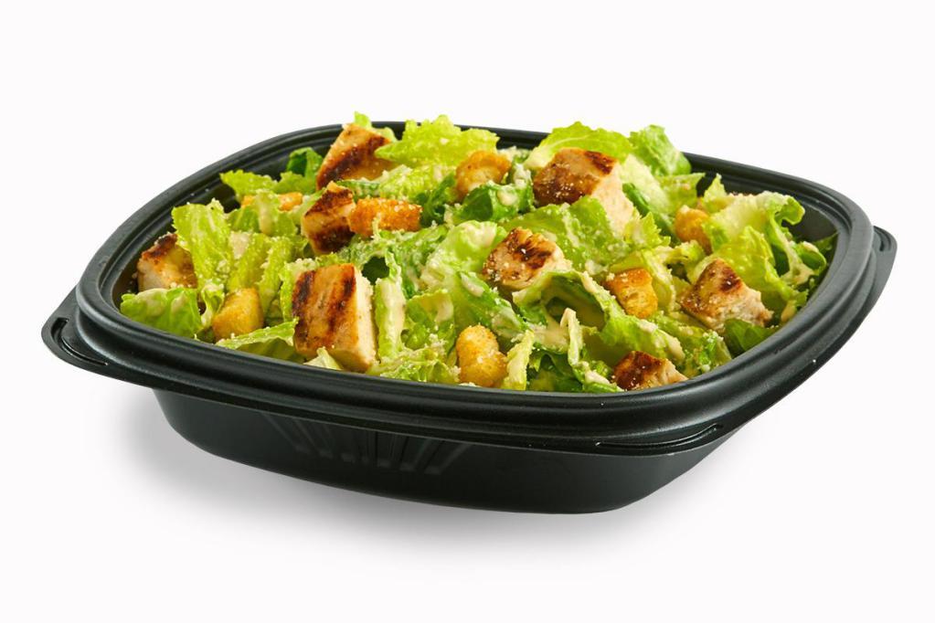 Chicken Caesar Salad · Our original Caesar dressing recipe and zesty croutons tossed in romaine lettuce, Parmesan cheese and grilled chicken breast.