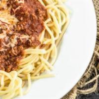 Spaghetti with Meat Sauce · Long thing pasta.