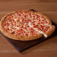 Chicken-Bacon Parmesan Pizza · Grilled chicken, bacon and diced Roma tomatoes. With garlic Parmesan sauce and toasted Parme...