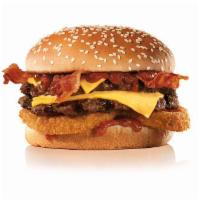 Double Western Bacon Cheeseburger · 2 charbroiled all-beef patties, 2 strips of bacon, 2 slices of melted American cheese, crisp...