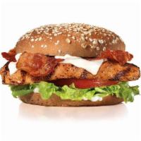 Chicken Club Sandwich · Charbroiled chicken breast, 2 strips of bacon, melted Swiss cheese, lettuce, tomato and mayo...