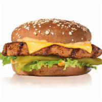 Santa Fe Chicken Sandwich · Charbroiled chicken breast, melted american cheese, mild green chile, lettuce and santa fe s...