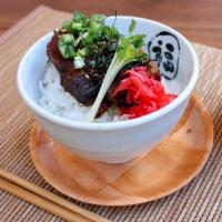 Kakuni Bowl · Braised Thick Pork Belly Over Rice Green onion, sesame seeds, kaiware sprout, pickled ginger...