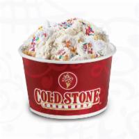 Somewhere Over the Rain-Dough · Classic cookie dough ice cream, frosting, rainbow sprinkles and sugar crystals.