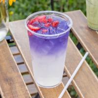 Twinkle Bell · Lemonade, butterfly pea tea, real strawberry chunks.