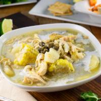 Ajiaco · Traditional Shredded Chicken with guascas, yellow and white potatoes. Add cream and capers t...