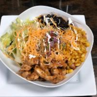 Chicken Bowl · Bowls are served with rice, beans, guacamole, pico de gallo, sour cream, lettuce and mixed c...