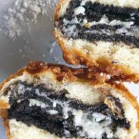 OMG Cookies · 4 double stuffed Oreos battered in krusteaz sweet cream mix, topped with powdered sugar, and...