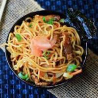 Yakisoba · Stir-fried yakisoba noodles served with your protein choice, cabbage and mixed with our yaki...