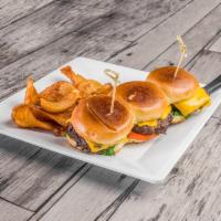 Beef Sliders · Chargrilled juicy “mini” burgers, lettuce, tomatoes, and mayo on brioche buns.  Served with ...