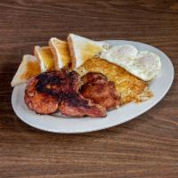 Smoked Pork Chop · Served with 2 eggs any style, hash-browns, biscuits and gravy or wheat toast.
