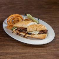 Philly Steak Sandwich · Steak, onions, mushrooms, green peppers, Swiss cheese and tomatoes.