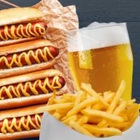 ORIGINAL DRUNK SUPREME HOT DOG · 4 original hot dogs, mustard, catchup + french fries + BEER BOTTLE 