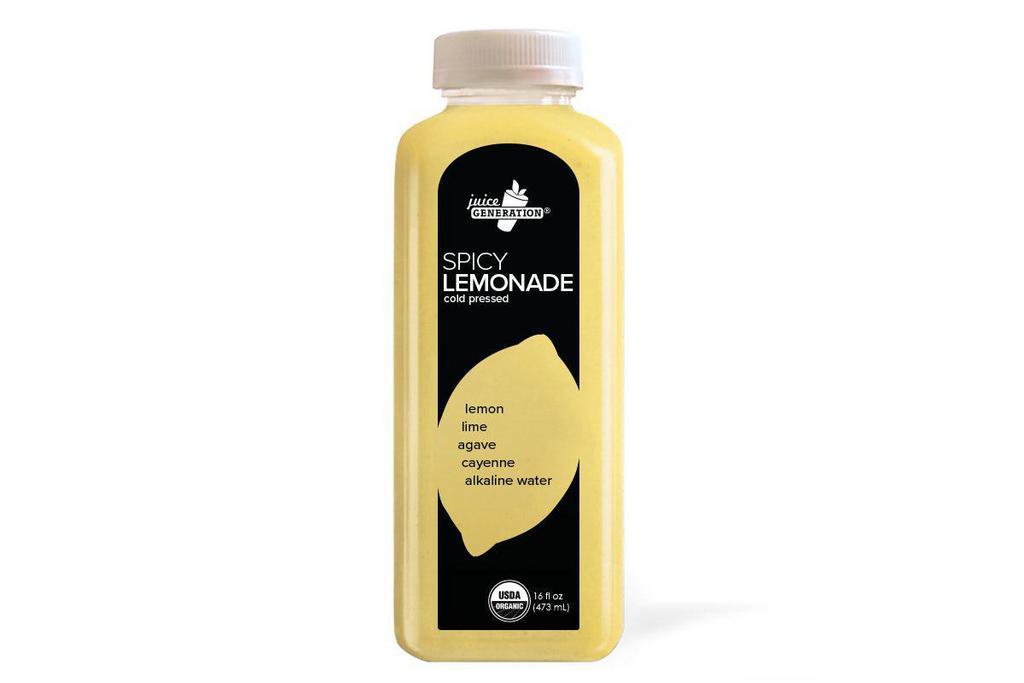 Spicy Lemonade · Lemon, lime, agave, cayenne, alkaline water

16 oz · Cold Pressed Juice