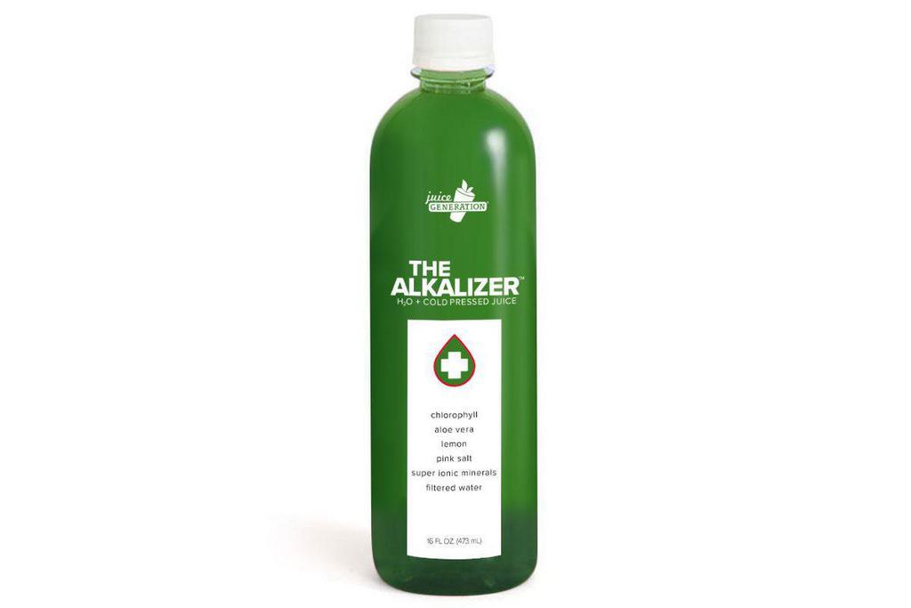 The Alkalizer® H2O · Chlorophyll, aloe vera, lemon, pink salt, super ionic minerals, filtered water

16 oz · H2O + Cold Pressed Juice