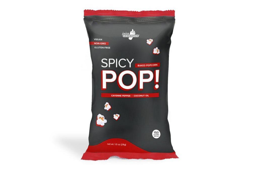 Spicy POP! · Non-GMO popcorn, coconut oil, cayenne pepper

Net wt. 1.0 oz 